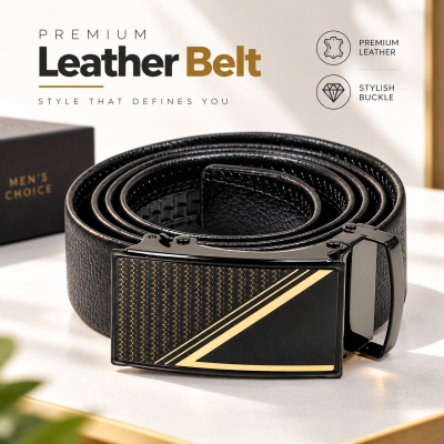 Men's Premium Automatic Buckle Leather Belt – Adjustable Ratchet Dress & Casual Belt with No-Hole Slide Lock Design for Formal Suits & Everyday Jeans